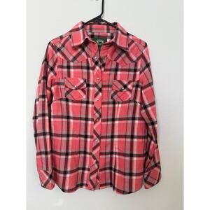 Stillwater Supply Co Shirt Women S Pearl Snap Pink Plaid Roll Tab Sleeve Flannel